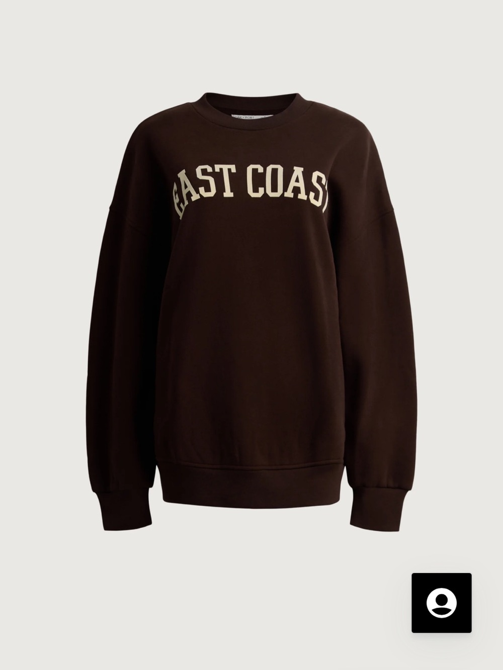 OAK + FORT East Coast Crewneck Sweatshirt - Dark Brown with Cream Lettering - Picture 1 of 2